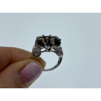 925 Sterling Silver Hessonite & Quartz Ring Size 5.5