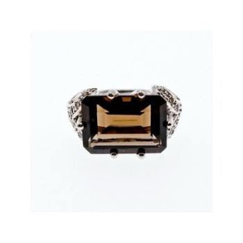 925 Sterling Silver Hessonite & Quartz Ring Size 5.5