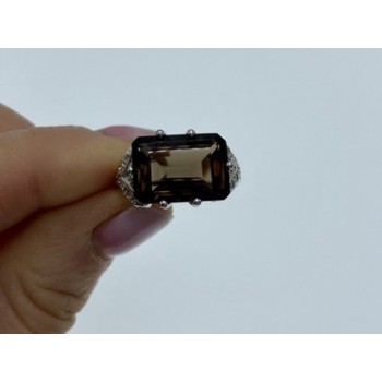 925 Sterling Silver Hessonite & Quartz Ring Size 5.5