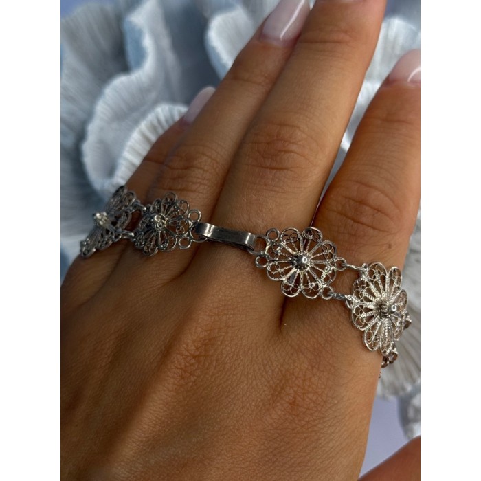 Vintage Beautiful 925 Sterling Silver Abalone Bracelet Length 7