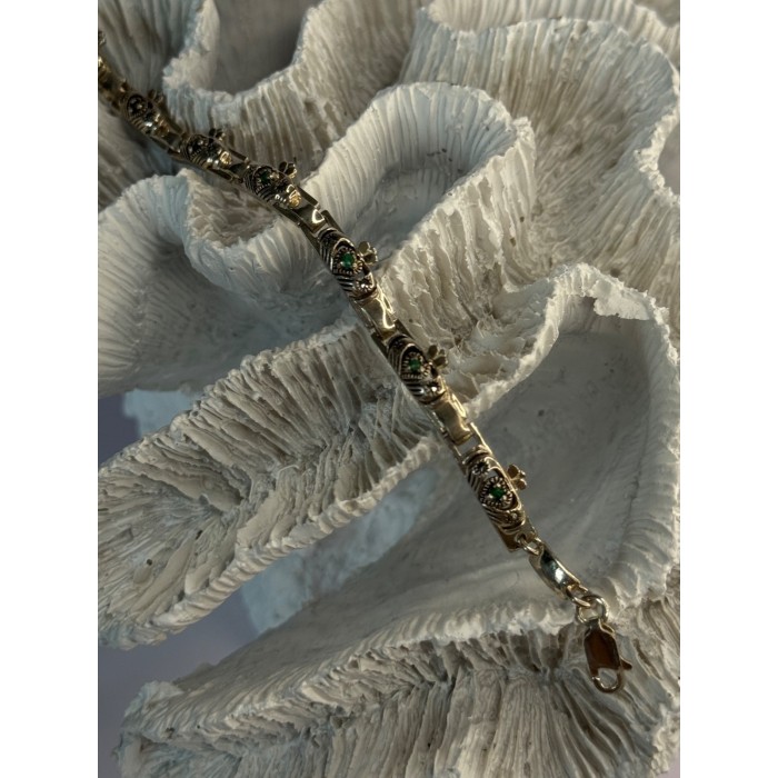 Vintage 925 Sterling Silver Heart Emerald & Marcasite Bracelet Length 7