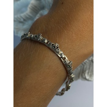 Vintage 925 Sterling Silver Heart Emerald & Marcasite Bracelet Length 7