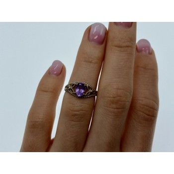 925 Sterling Silver Amethyst Openwork Ring Size 5.5