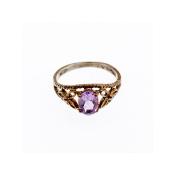 925 Sterling Silver Amethyst Openwork Ring Size 5.5