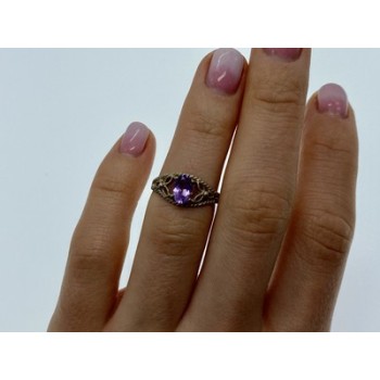 925 Sterling Silver Amethyst Openwork Ring Size 5.5