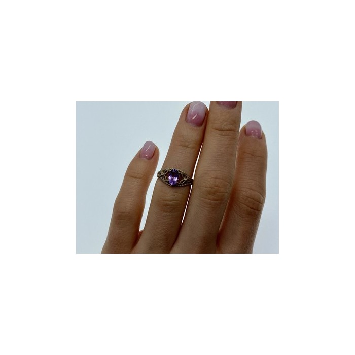 925 Sterling Silver Amethyst Openwork Ring Size 5.5