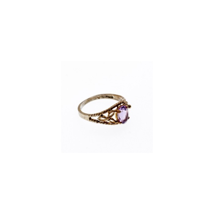 925 Sterling Silver Amethyst Openwork Ring Size 5.5