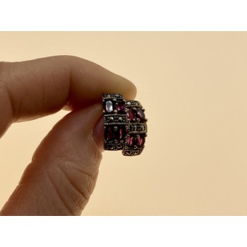 925 Sterling Silver Almandine & Marcasites Stud Earrings