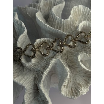 925 Sterling Silver Marcasite Hearts Bracelet Length 7.5