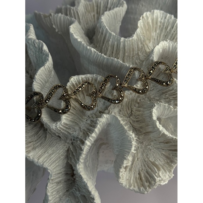 925 Sterling Silver Marcasite Hearts Bracelet Length 7.5