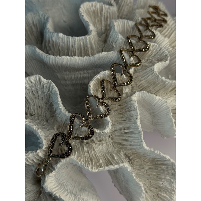 925 Sterling Silver Marcasite Hearts Bracelet Length 7.5
