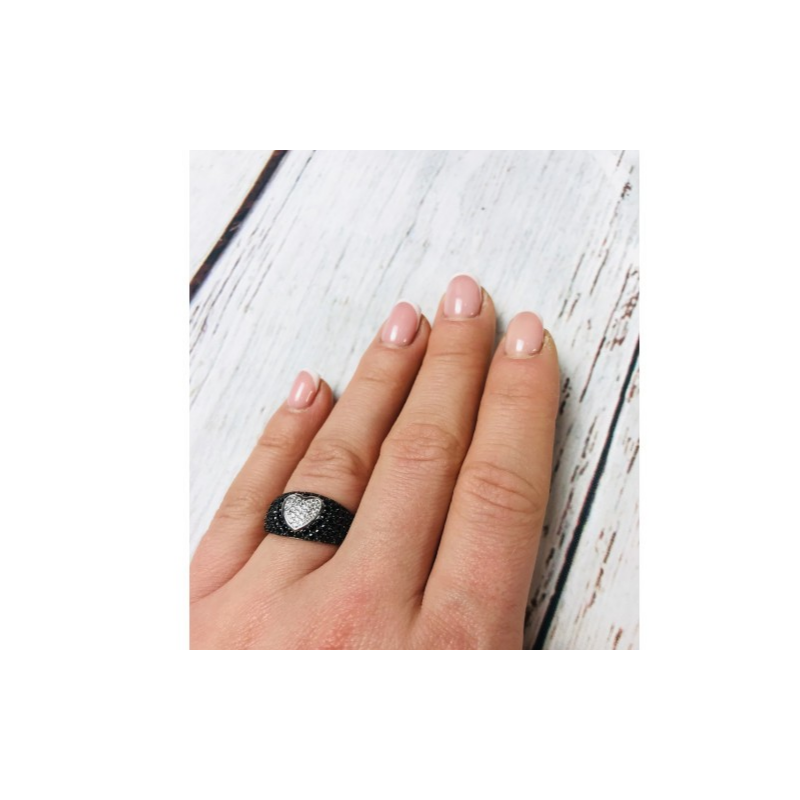 925 Sterling Silver Black Spinel & Goshenite Ring Size 6.5