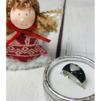 925 Sterling Silver Black Spinel & Goshenite Ring Size 6.5