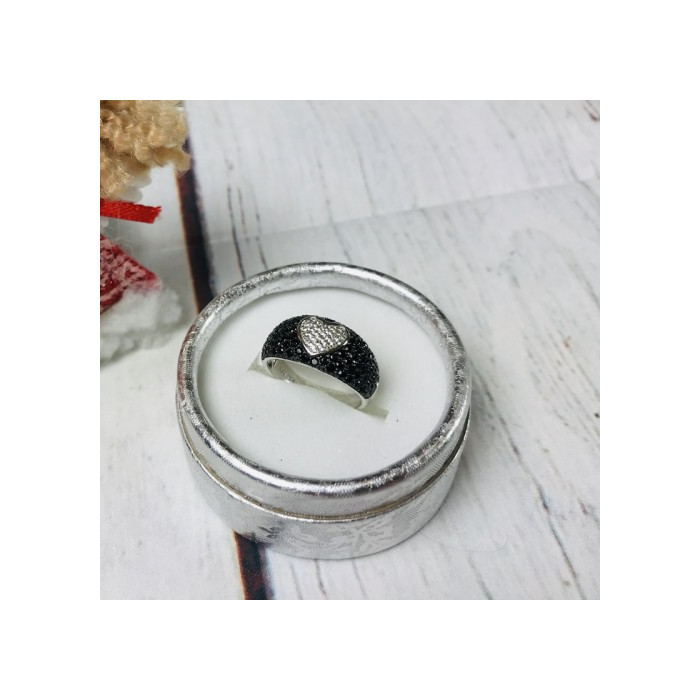 925 Sterling Silver Black Spinel & Goshenite Ring Size 6.5