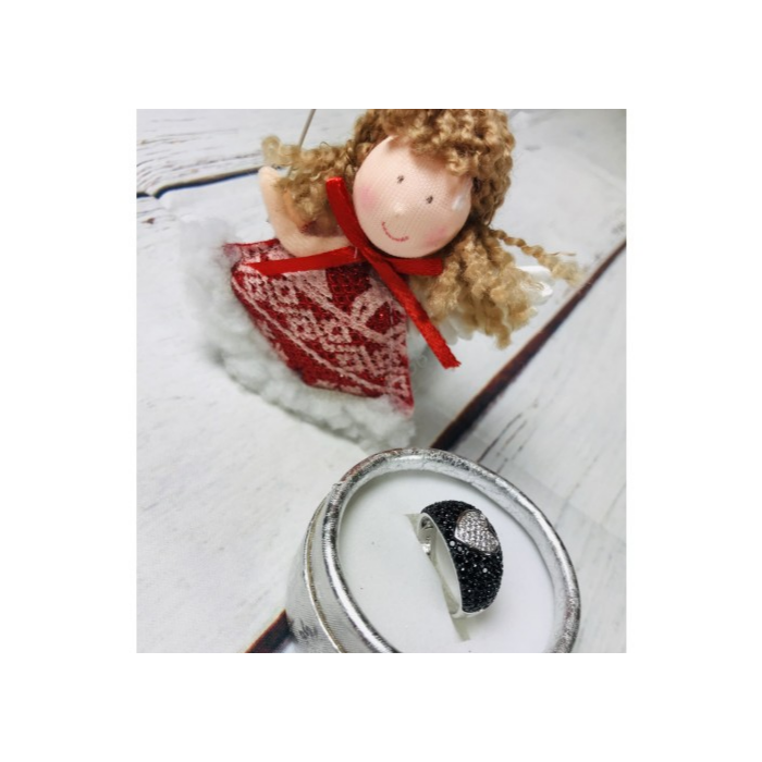 925 Sterling Silver Black Spinel & Goshenite Ring Size 6.5