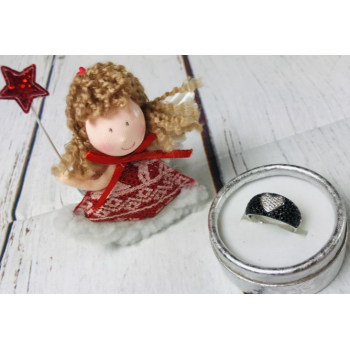 925 Sterling Silver Black Spinel & Goshenite Ring Size 6.5