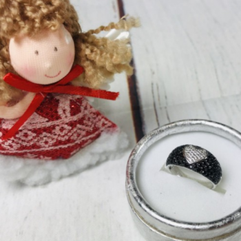 925 Sterling Silver Black Spinel & Goshenite Ring Size 6.5