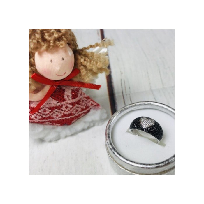 925 Sterling Silver Black Spinel & Goshenite Ring Size 6.5