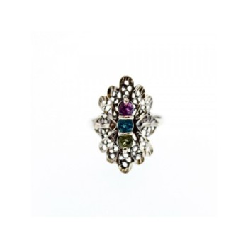 925 Sterling Silver Amethyst, Topaz & Peridot Openwork Ring Size 5