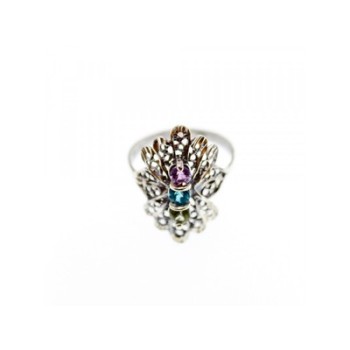 925 Sterling Silver Amethyst, Topaz & Peridot Openwork Ring Size 5