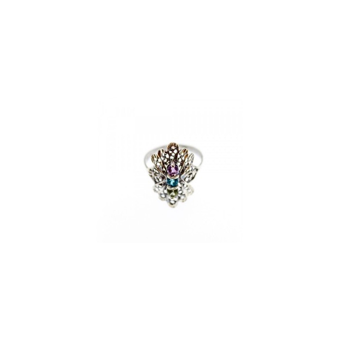 925 Sterling Silver Amethyst, Topaz & Peridot Openwork Ring Size 5