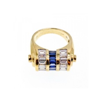925 Sterling Silver Gold Plated Sapphires & CZ Ring Size 7