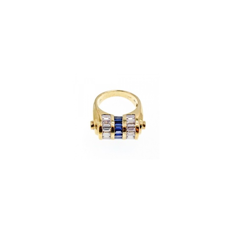 925 Sterling Silver Gold Plated Sapphires & CZ Ring Size 7