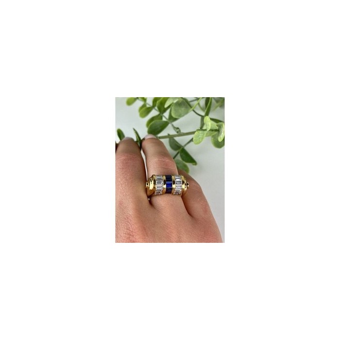 925 Sterling Silver Gold Plated Sapphires & CZ Ring Size 7