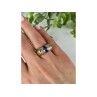 925 Sterling Silver Gold Plated Sapphires & CZ Ring Size 7