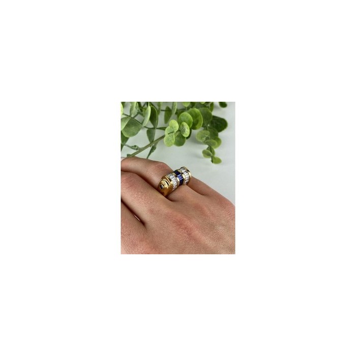 925 Sterling Silver Gold Plated Sapphires & CZ Ring Size 7