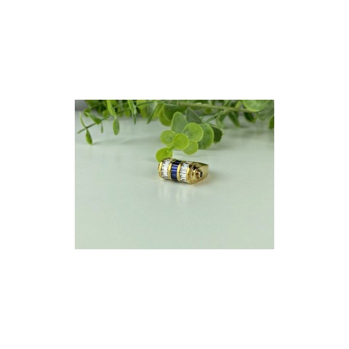 925 Sterling Silver Gold Plated Sapphires & CZ Ring Size 7