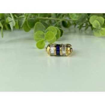 925 Sterling Silver Gold Plated Sapphires & CZ Ring Size 7