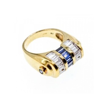 925 Sterling Silver Gold Plated Sapphires & CZ Ring Size 7