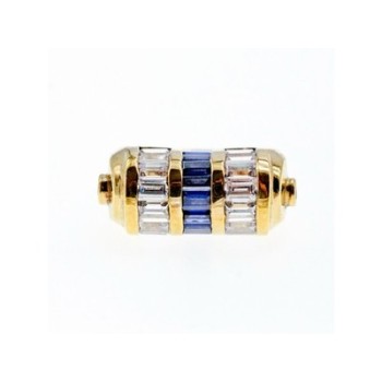 925 Sterling Silver Gold Plated Sapphires & CZ Ring Size 7