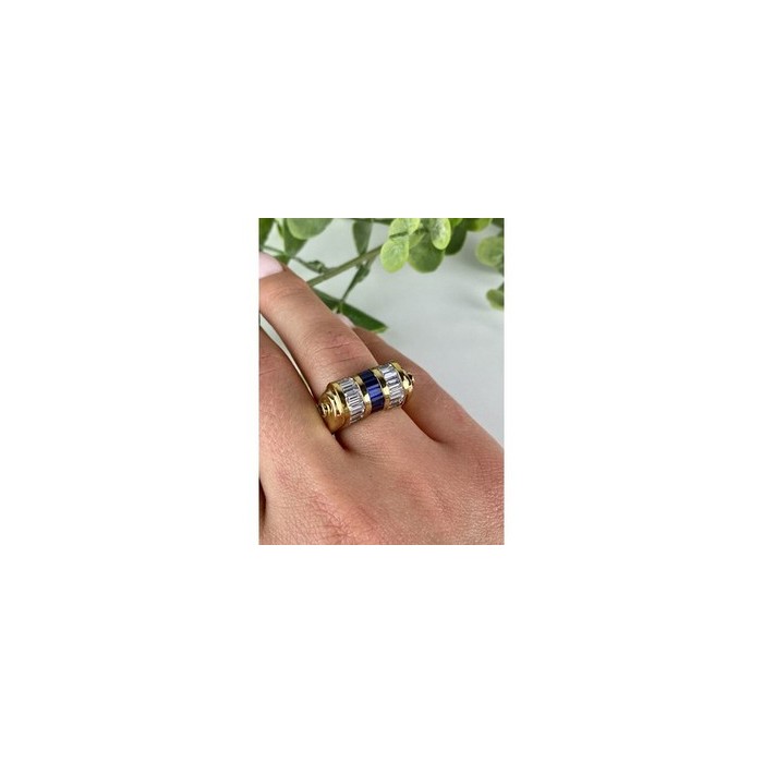925 Sterling Silver Gold Plated Sapphires & CZ Ring Size 7
