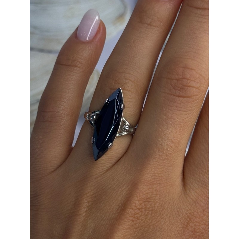 Vintage 925 Sterling Silver Hematite Ring Size 6.5