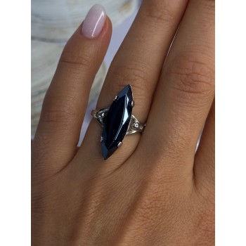 Vintage 925 Sterling Silver Hematite Ring Size 6.5