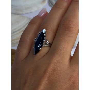 Vintage 925 Sterling Silver Hematite Ring Size 6.5