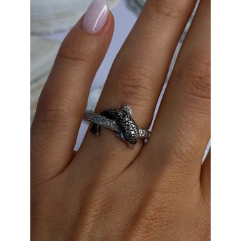 925 Sterling Silver Dolphin Diamond Ring Size 7
