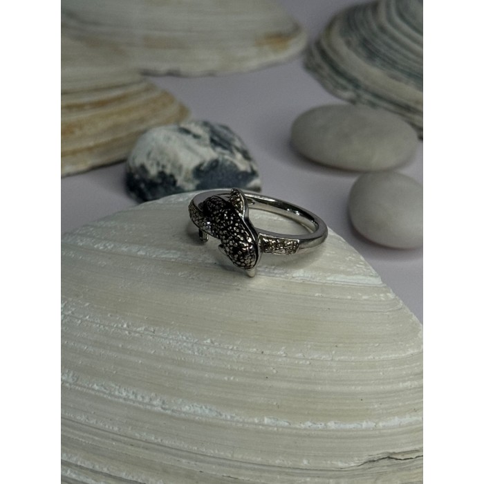925 Sterling Silver Dolphin Diamond Ring Size 7