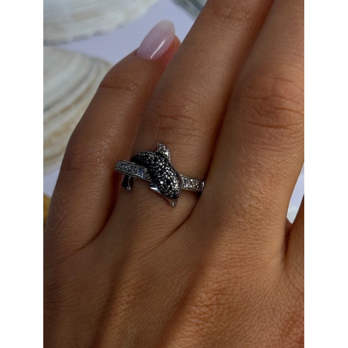 925 Sterling Silver Dolphin Diamond Ring Size 7