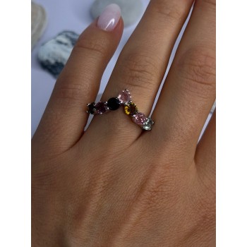 Beautiful Design 925 Sterling Silver Multi Color Spinel Ring Size 8