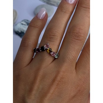 Beautiful Design 925 Sterling Silver Multi Color Spinel Ring Size 8