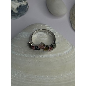 Beautiful Design 925 Sterling Silver Multi Color Spinel Ring Size 8