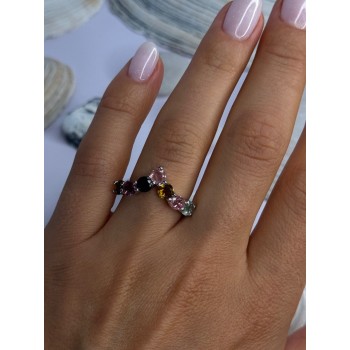 Beautiful Design 925 Sterling Silver Multi Color Spinel Ring Size 8