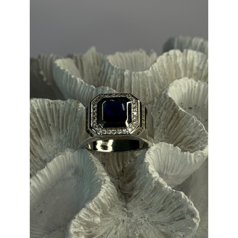 Mens 925 Sterling Silver Sapphire & Beryl Ring Size 10