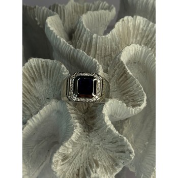 Mens 925 Sterling Silver Sapphire & Beryl Ring Size 10