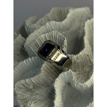 Mens 925 Sterling Silver Sapphire & Beryl Ring Size 10