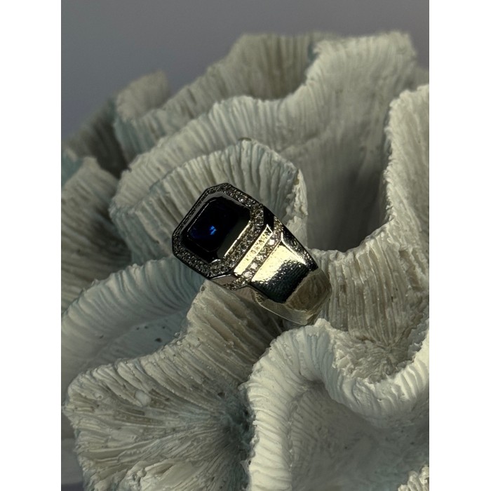 Mens 925 Sterling Silver Sapphire & Beryl Ring Size 10