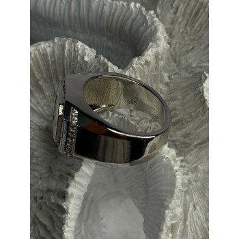 Mens 925 Sterling Silver Sapphire & Beryl Ring Size 10